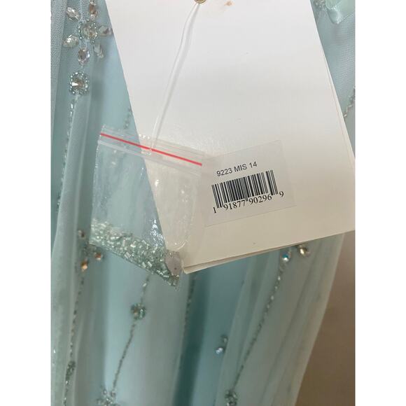 NWT MAC DUGGAL DRESS 14 BLUE V NECK EMBELLISHED FLUTTER SLEEVE A LINE GOWN 9223 - Picture 13 of 15